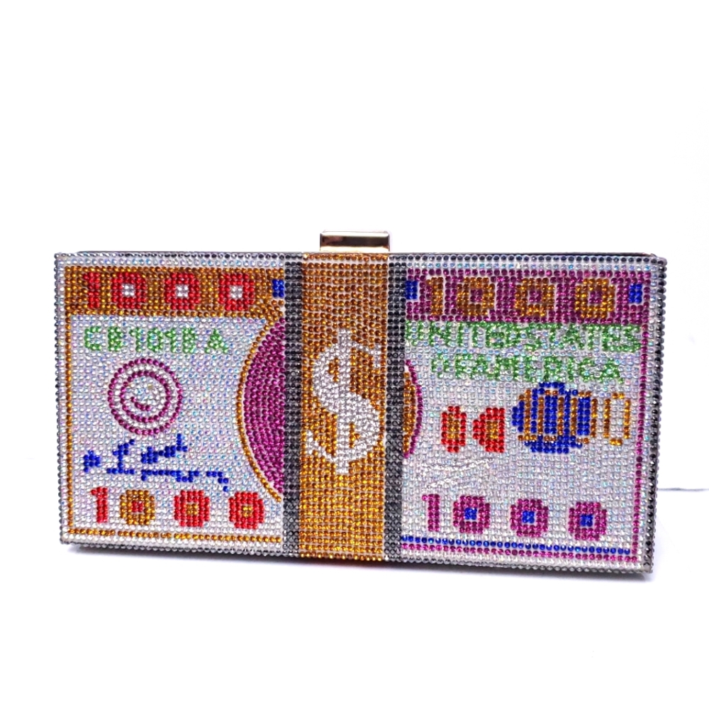Money Bling Rhinestone Hard Case Clutch - Picture 15 of 15